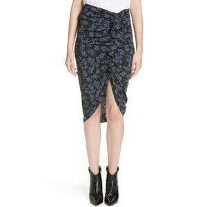 Veronica Beard 'Hazel' Floral-Print Ruched Silk Skirt, Black/Blue
